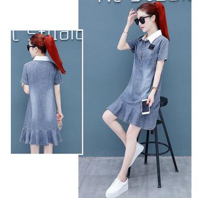 ĐẦM JEAN SUÔNG ĐUÔI CÁ PHỐI CỔ SƠ MI TRẮNG - NJ987